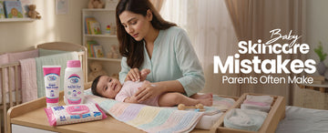 Parent gently caring for a baby’s skin using baby-safe skincare products