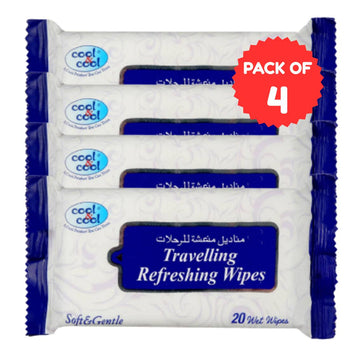 Travelling Wipes Blue 20 Sheets Pack Of 4