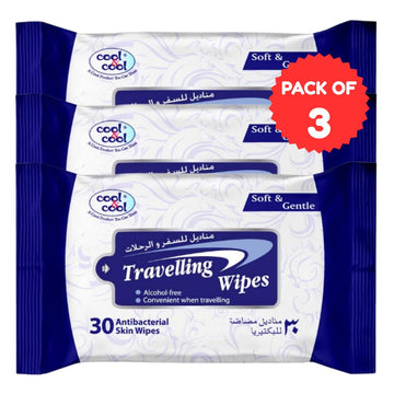 Travelling Wipes Blue 30 Sheets Pack of 3