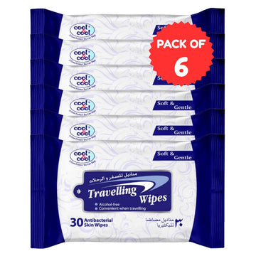 Travelling Wipes Blue 30 Sheets Pack of 6
