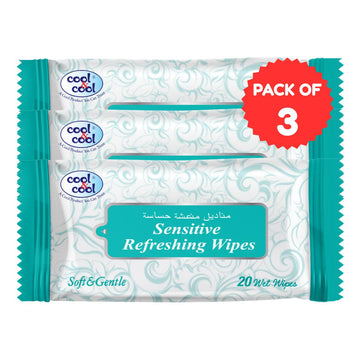 Travelling Wipes Sensitive 20 Sheets Pack of 3